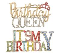 Wasise Distintivo con scritta "It's My Birthday", 2 pezzi, badge di compleanno con strass lucidi per ragazze, spilla con strass da donna, spilla da bavero in metallo per celebrazioni, regali e