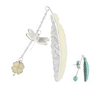 Wasise Segnalibro da donna, con libellula, che si illumina al buio, segnalibro in metallo con piuma e quadrifoglio, elegante regalo di Natale, regalo di Halloween per amiche e donne