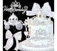 Wasise Topper per torta a forma di carrozza, decorazione per torta con carro, decorazione per torte con fiocco, decorazione per torte a corona, castello della principessa per ragazze e bambini