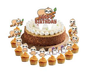 Wasise Topper per torta con bradipo, 13 decorazioni per torte a tema bradipo, topper per torte a tema giungla, simpatici topper a tema animale, cupcake di buon compleanno, dessert a tema animali per