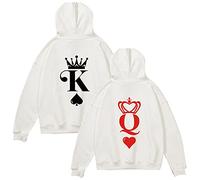 WASJMCSS K&Q Hoodie King Queen Pullover Felpa Coppia di Fidanzato Felpa con Cappuccio per Natale Regali per Lui e per Lei,1 Pièce,K1-White-L