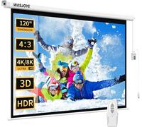 WASJOYE Schermo per proiettore motorizzato da 120 "Proiezione automatica diagonale elettrica 4:3 8K HD Schermo per Home Theater Cinema Ufficio Videogiochi Interno W/Telecomando e Montaggio a Parete