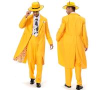 Waslary Jim Carrey Costume Film Costumi Uomo Gialla Giacca Pantaloni Cravatta Cappello e Foulard Costume di Halloween Set