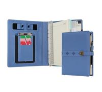 WASON Diario A5 in pelle PU con raccoglitore a righe con penna carta ricaricabile portfolio con portablocco rimovibile blocco note per agenda scolastica di viaggi d'affari (Azzurro)
