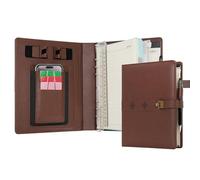 WASON Diario A5 in pelle PU con raccoglitore a righe con penna carta ricaricabile portfolio con portablocco rimovibile blocco note per agenda scolastica di viaggi d'affari (Caffè)