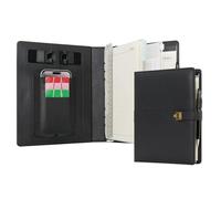WASON Diario A5 in pelle PU con raccoglitore a righe con penna carta ricaricabile portfolio con portablocco rimovibile blocco note per agenda scolastica di viaggi d'affari (Nero)