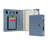 WASON Diario A5 in pelle PU con raccoglitore a righe con penna carta ricaricabile portfolio con portablocco rimovibile blocco note per agenda scolastica di viaggi d'affari (Blu nebbia)
