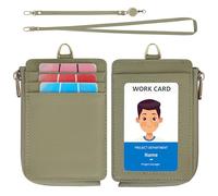 Wason Porta badge in pelle con portafoglio tasca cerniera cordino da collo staccabile, cinturino da polso rimovibile tracolla e bobina retrattile carte multiuso per badge permesso (Verde)