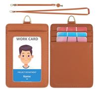 Wason Porta Badge in Vera Pelle con Laccetto Rimovibile, Cinturino a Mano e Mulinello Retrattile, 5 slot per carte di credito per studenti infermieri dottori ingegneri autisti (Marrone)