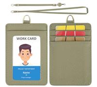 Wason Porta Badge in Vera Pelle con Laccetto Rimovibile, Cinturino a Mano e Mulinello Retrattile, 5 slot per carte di credito per studenti infermieri dottori ingegneri autisti (Verde)