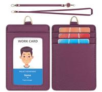 Wason Porta Badge in Vera Pelle con Laccetto Rimovibile, Cinturino a Mano e Mulinello Retrattile, 5 slot per carte di credito per studenti infermieri dottori ingegneri autisti (Viola)