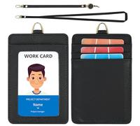 Wason Porta Badge in Vera Pelle con Laccetto Rimovibile, Cinturino a Mano e Mulinello Retrattile, 5 slot per carte di credito per studenti infermieri dottori ingegneri autisti (Nero)