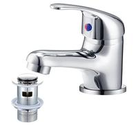WasserRhythm Rubinetti monocomando per lavabo con scarico pop up, monocomando cromato, miscelatore per acqua calda e fredda
