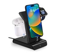 Wasserstein Stazione di ricarica 3 in 1 per iPhone e Fitbit, realizzata per Fitbit certificata, carica più dispositivi Apple con questa stazione di ricarica per iPhone (nero)