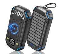 WASTDE Power Bank Wireless Solar 26800mAh con 3 cavi, Power Bank USB-C 15W Ricarica Rapida 4 uscite, 3 ingressi per cellulare, caricatore solare, batteria esterna con torcia