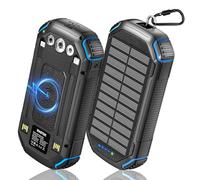 WASTDE Power Bank Wireless Solar 26800mAh con 3 Cavi, Solar Powerbank USB-C 15W Ricarica Rapida 4 Uscite 3 Ingressi per Telefono Cellulare Caricatore Solare Esterno Batteria con Torcia