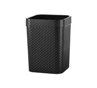 Waste Paper Basket 4 Gallon Square Plastic Trash Can Imitation Rattan Wastebasket Bin with Pressure Ring, for Living Room, Bedroom, Office(Black)