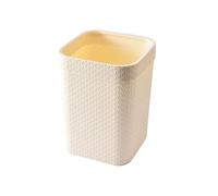 Waste Paper Basket 4 Gallon Square Plastic Trash Can Imitation Rattan Wastebasket Bin with Pressure Ring, for Living Room, Bedroom, Office(Beige)