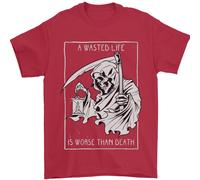 Wasted Life Grim Reaper Gothic Biker Skull Uomo T-Shirt 100% Cotone