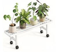 WATAOW Supporto per Fiori Mobile per più Piante, Scaffale per Piante da Interno Ed Esterno con Ruote Girevoli A 360°, Scaffale Portaoggetti in Ferro per Decorazioni(Bianco,60x20x40cm)