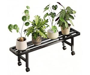 WATAOW Supporto per Fiori Mobile per più Piante, Scaffale per Piante da Interno Ed Esterno con Ruote Girevoli A 360°, Scaffale Portaoggetti in Ferro per Decorazioni(Nero,60x20x15cm)