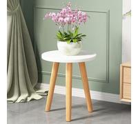 WATAOW Supporto per Piante da Interno Ed Esterno - Piccolo Tavolino Rotondo per Piante Grasse Erbe Aromatiche Piante in Vaso - Espositore per Fiori in Legno Vintage(Bianco,40cm/15.7")