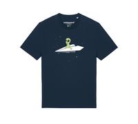 Watapparel Maglietta ' Alien on a paper plane ' blu scuro / colori misti Uomo Watapparel 4XL blu scuro / colori misti