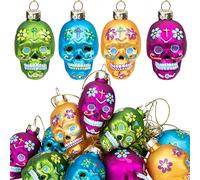 Watayo 12 ornamenti in vetro con teschio di zucchero del giorno dei morti, decorazioni per Halloween da appendere per feste e albero di Natale