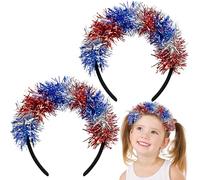 Watayo 2 fasce per capelli da donna, per il 4 luglio, regolabili, per il giorno dell'indipendenza, con pompon, colore rosso, bianco e blu, decorazione per il giorno della commemorazione, accessori per