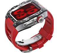 Watch Band Mod Kit , per Series 8 7 45 mm Fluoro in gomma con custodia in titanio in fibra di carbonio , Fetta di metallo modificata e cinturino fluorobber , per iwatch 6/5/4/SE
