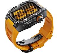 Watch Band Mod Kit , per Series 8 7 45 mm Fluoro in gomma con custodia in titanio in fibra di carbonio , Fetta di metallo modificata e cinturino fluorobber , per iwatch 6/5/4/SE