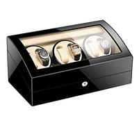 Watch Display Box 6 Automatic Watch Winder with 7 Extra Storages Spaces,Quiet Motors,Flexible Watch Pillows,Luxury Wood Storage Case for Man/Woman's Watchesflower Wood+Mi(Black+Beige-6+7