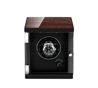 Watch Display Box Automatic Single Watch Winder, Extremely Silent Motor And Anti- Magnetic Design, in Wood Shell And Black Leather, Acrylic Glass
