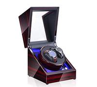 Watch Double Automatic Watch Winder Box LED Switch 5-Speed Adjustment Mode Wooden Luxury Storage Case for 2 Wrist Watches (E)