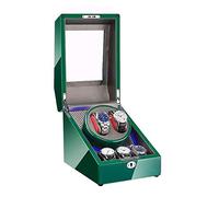 Watch Winder Box for 2 Automatic Watch + 3 Storage Space Green Piano Paint Finish Built-in LED Light Dual Power Supply