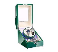 Watch Winder Box for 2 Automatic Watch + 3 Storage Space Green Piano Paint Finish Built-in LED Light Dual Power Supply