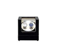 Watch Winder Box for Automatic Watches Or Compatible with Couple Size Double Wood Watch Storage Display Case with Blue LED Backlight AC Or Battery Powered Quiet Japanese Motor (Black 01)