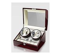 Watch Winder for 4 Watches Additional 6 Positions Piano Paint Anti-Magnetic Ultra-Quiet Luxury Watch Shaker LED Light (Ebony Grain+White 4+6)