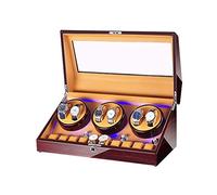 Watch Winder for 6 Watches + 10 Storage LED Light Wood Shell Piano Paint Exterior Leather Interior Silent Motor (C)