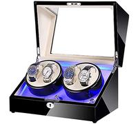 Watch Winders Box Automatic Watch Winder Box 4 Built-in LED Light Black Piano Paint Exterior Dual Power Quiet Motor Accessories Display Box(E)