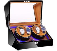 Watch Winders Box Automatic Watch Winder Box 4 Built-in LED Light Black Piano Paint Exterior Dual Power Quiet Motor Accessories Display Box(A)