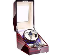 Watch Winders Box Watch Winder Box for 2 Automatic Watch + 3 Storage Space Piano Paint Finish with Blue LED Light Quiet Motor Accessories Display Box(D)