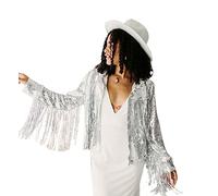 Watchify Tendenze nuziali a tema Dolly Country Dolly a tema discoteca con frange di paillettes 2022, UK 16/20 Giacca con paillettes, Etichettalia unica
