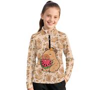 Watdotory Felpa con cappuccio per ragazze adolescenti con colletto alto, zip a un quarto di lunghezza, in pile, taglie 6-13 Y, Capibara Anguria Carino, 12-13 Anni