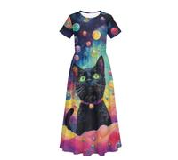 Watdotory Maxi abito lungo Tiger Stripe per bambini, Sogno Cosmic Cat, 11-12 Anni
