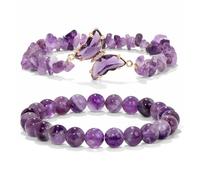 WATEFOER Ametista Bracciale per le donne Farfalla Charms Guarigione Bracciale di pietra di cristallo 8mm perline di cristallo Stretch Bracciale Gemma naturale Bracciale Gioielli Regali