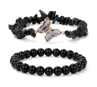 WATEFOER Ametista Bracciale per le donne Farfalla Charms Guarigione Bracciale di pietra di cristallo 8mm perline di cristallo Stretch Bracciale Gemma naturale Bracciale Gioielli Regali