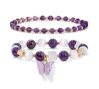 WATEFOER Ametista Bracciale per le donne Farfalla Charms Guarigione Bracciale di pietra di cristallo 8mm perline di cristallo Stretch Bracciale Gemma naturale Bracciale Gioielli Regali