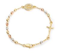 WATEFOER Bracciale Rosario da Donna Bracciale Crocifisso, Bracciale con Ciondolo Croce Cattolica Cristiana Maria Gesù Placcato Oro 14K, Regalo Religioso per Cresima Battesimo Pasqua