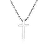 WATEFOER Collana Croce per Uomo, Collana in Acciaio Inossidabile Argento Nero Oro con Ciondolo Croce, Gioielli Religiosi di Fede Regali di Natale San Valentino Pasqua per Uomini Ragazzi (Argento)